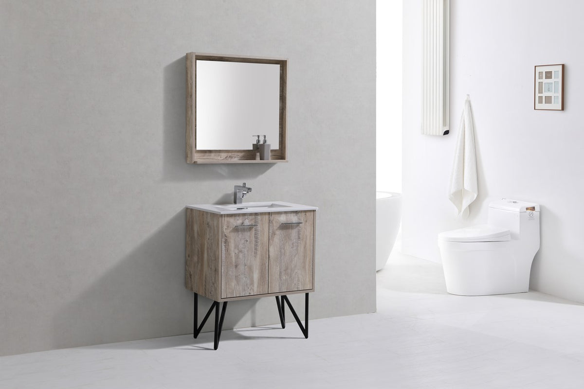 Kube Bath Bosco 30" Modern Bathroom Vanity w/ Quartz Countertop - Nature Wood (KB30NW) view 3
