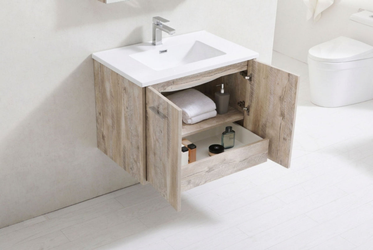 Kube Bath Bosco 30" Modern Bathroom Vanity w/ Quartz Countertop - Nature Wood (KB30NW) view 9