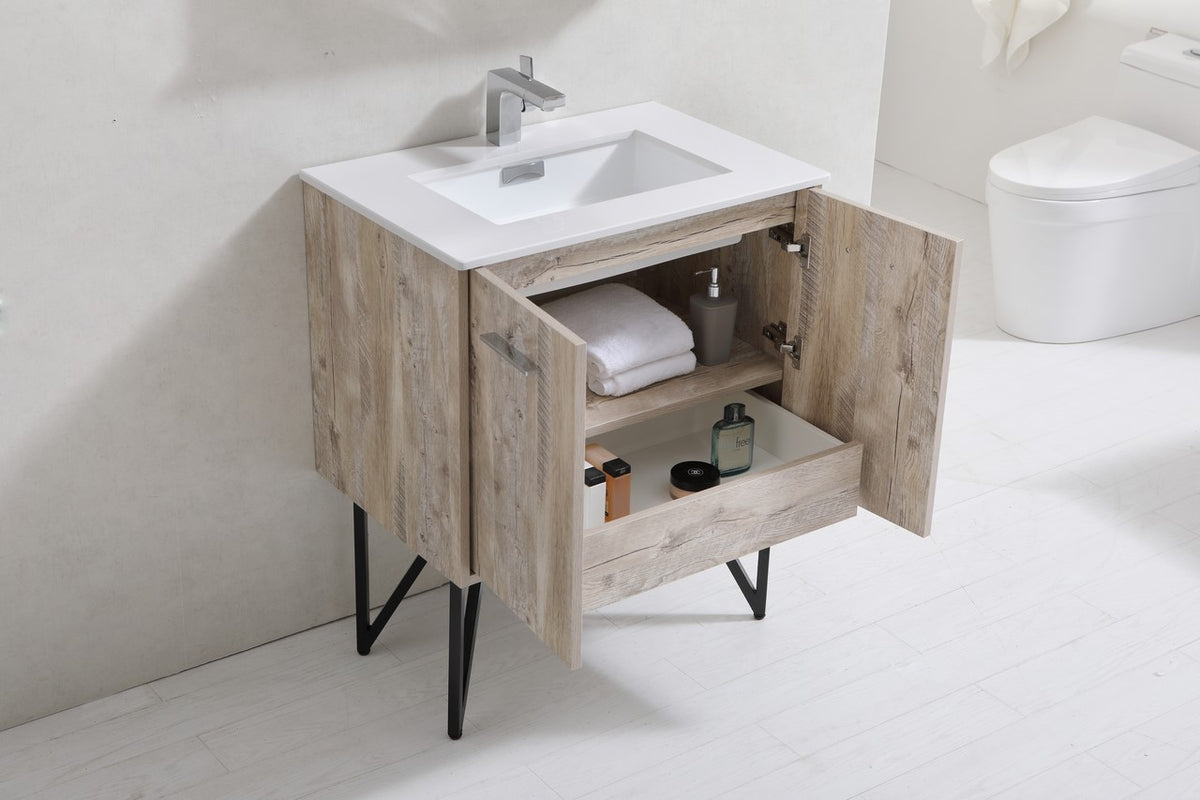 Kube Bath Bosco 30" Modern Bathroom Vanity w/ Quartz Countertop - Nature Wood (KB30NW) view 5