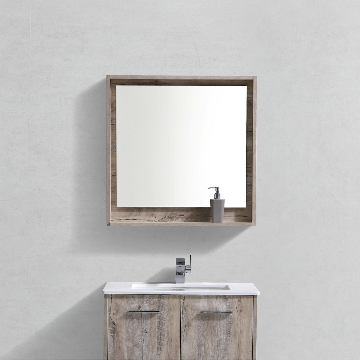 Kube Bath Bosco 30" Framed Mirror With Shelve - Nature Wood (KB30NW-M) view 2