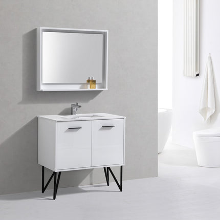 KubeBath Bosco 36″ High Gloss White Modern Bathroom Vanity W/ White Countertop Kube Bath
