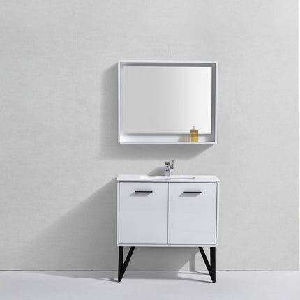 KubeBath Bosco 36″ High Gloss White Modern Bathroom Vanity W/ White Countertop Kube Bath