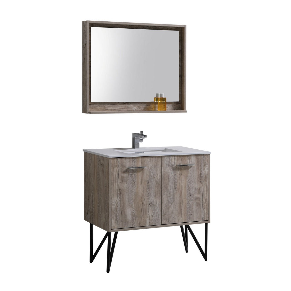 Kube Bath Bosco 36" Modern Bathroom Vanity w/ Quartz Countertop - Nature Wood (KB36NW)