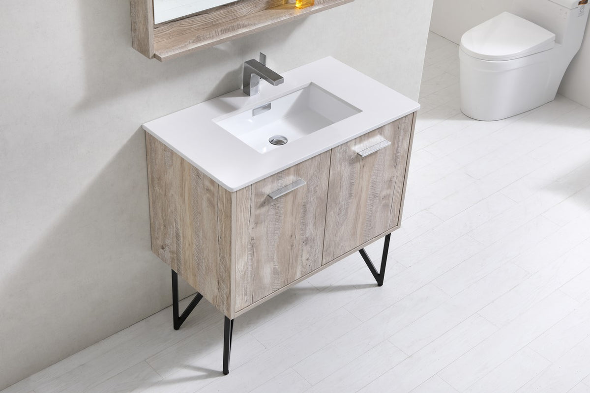 Kube Bath Bosco 36" Modern Bathroom Vanity w/ Quartz Countertop - Nature Wood (KB36NW) view 4