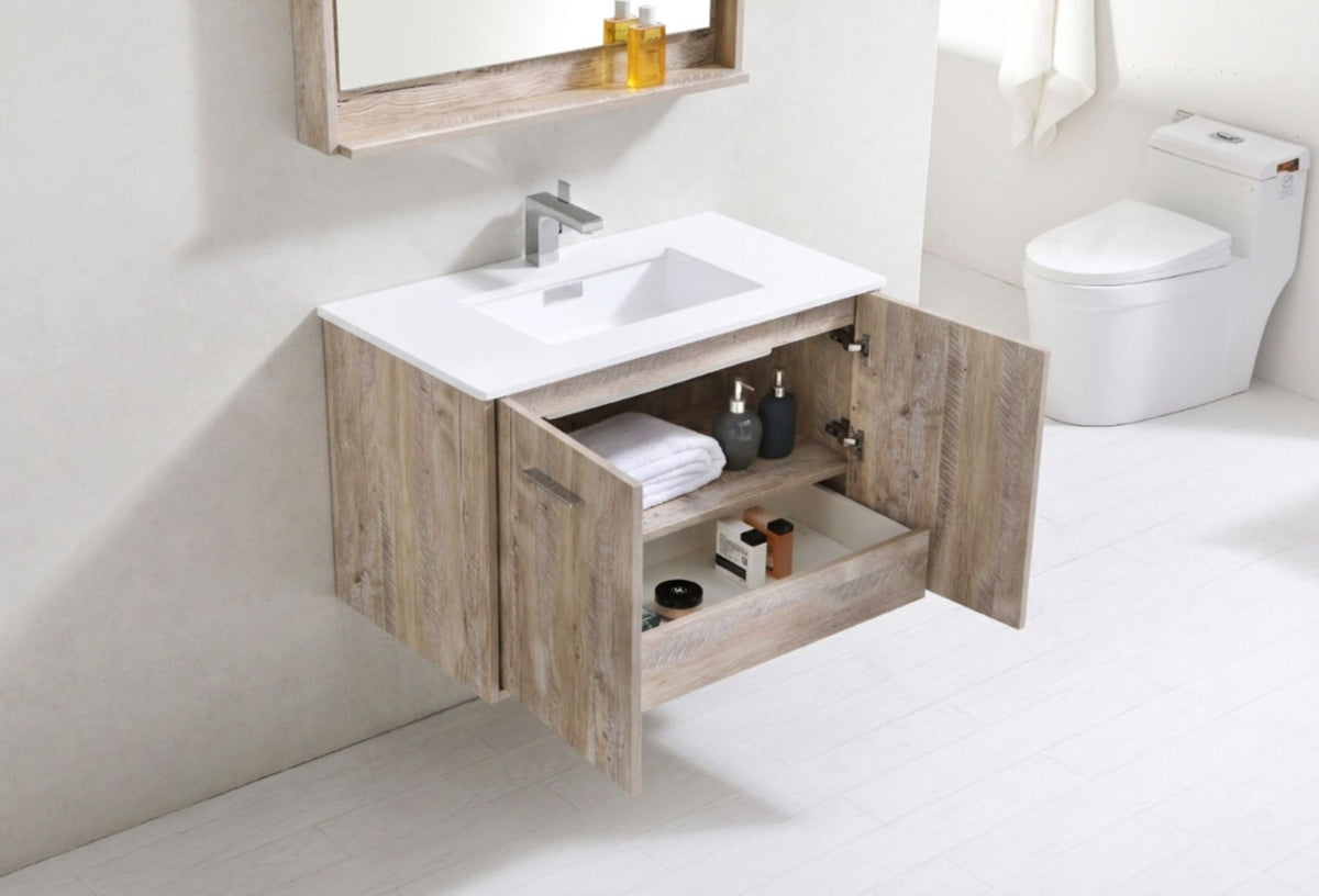 Kube Bath Bosco 36" Modern Bathroom Vanity w/ Quartz Countertop - Nature Wood (KB36NW) view 9