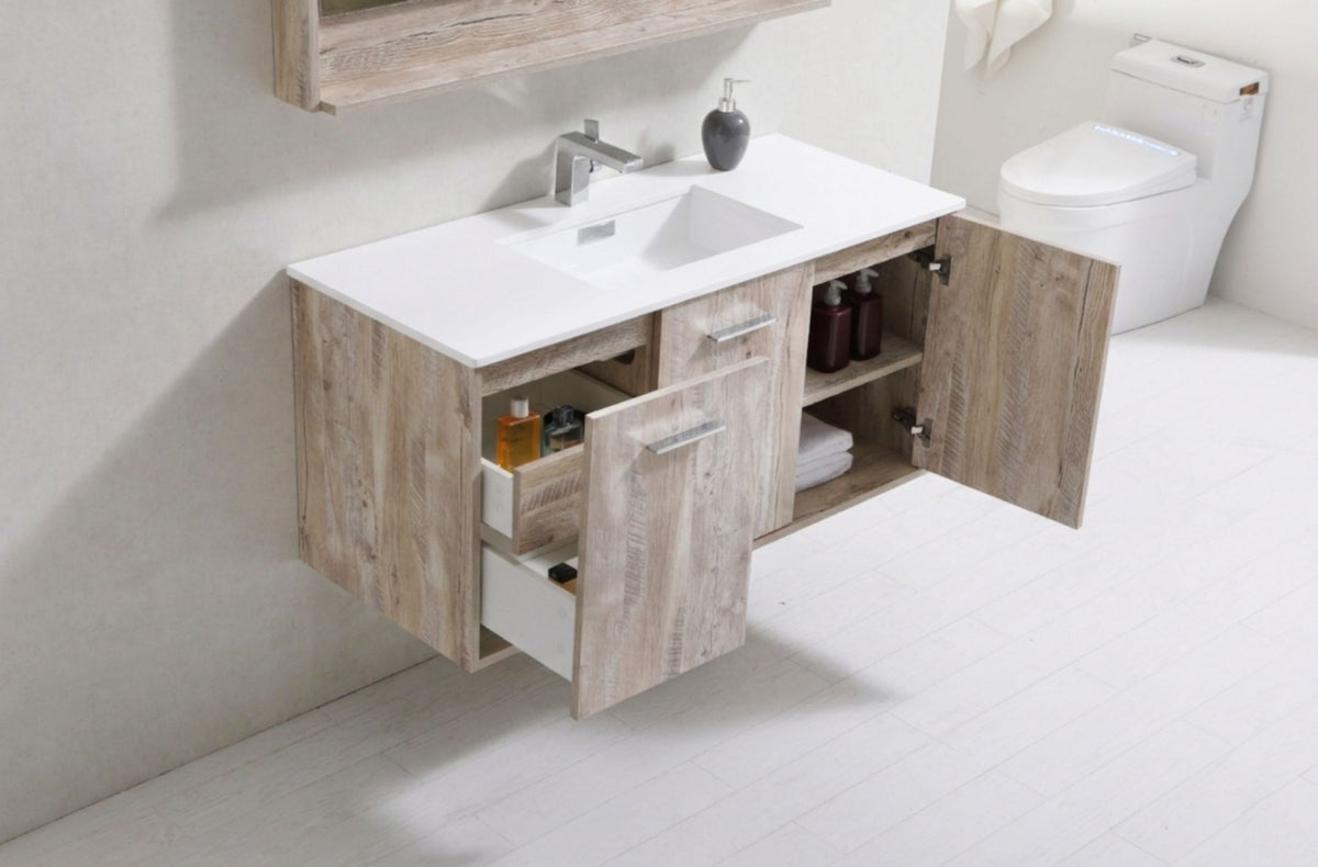 Kube Bath Bosco 48" Modern Bathroom Vanity w/ Quartz Countertop - Nature Wood (KB48NW) view 9