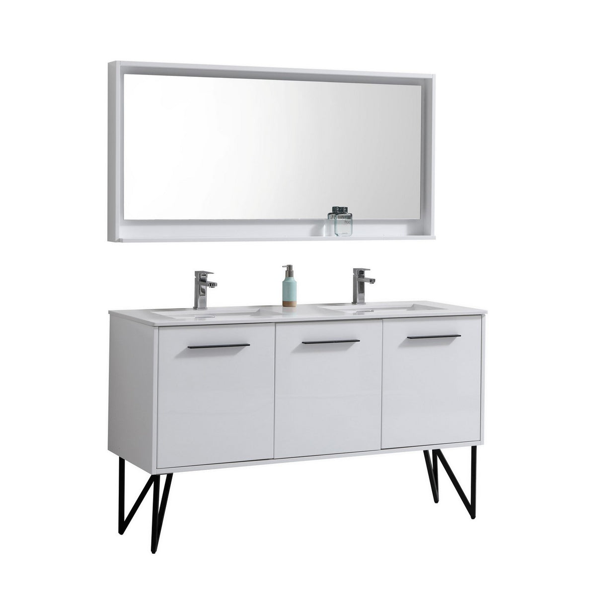 Kube Bath Bosco 60" Double Sink Modern Bathroom Vanity w/ Quartz Countertop - Gloss White (KB60DGW)