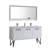 Kube Bath Bosco 60" Double Sink Modern Bathroom Vanity w/ Quartz Countertop - Gloss White (KB60DGW)