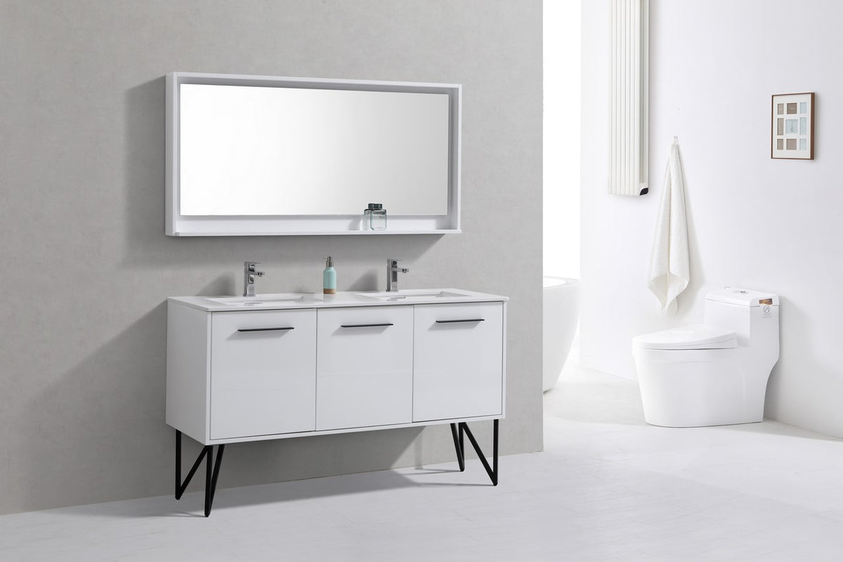 Kube Bath Bosco 60" Double Sink Modern Bathroom Vanity w/ Quartz Countertop - Gloss White (KB60DGW) view 2