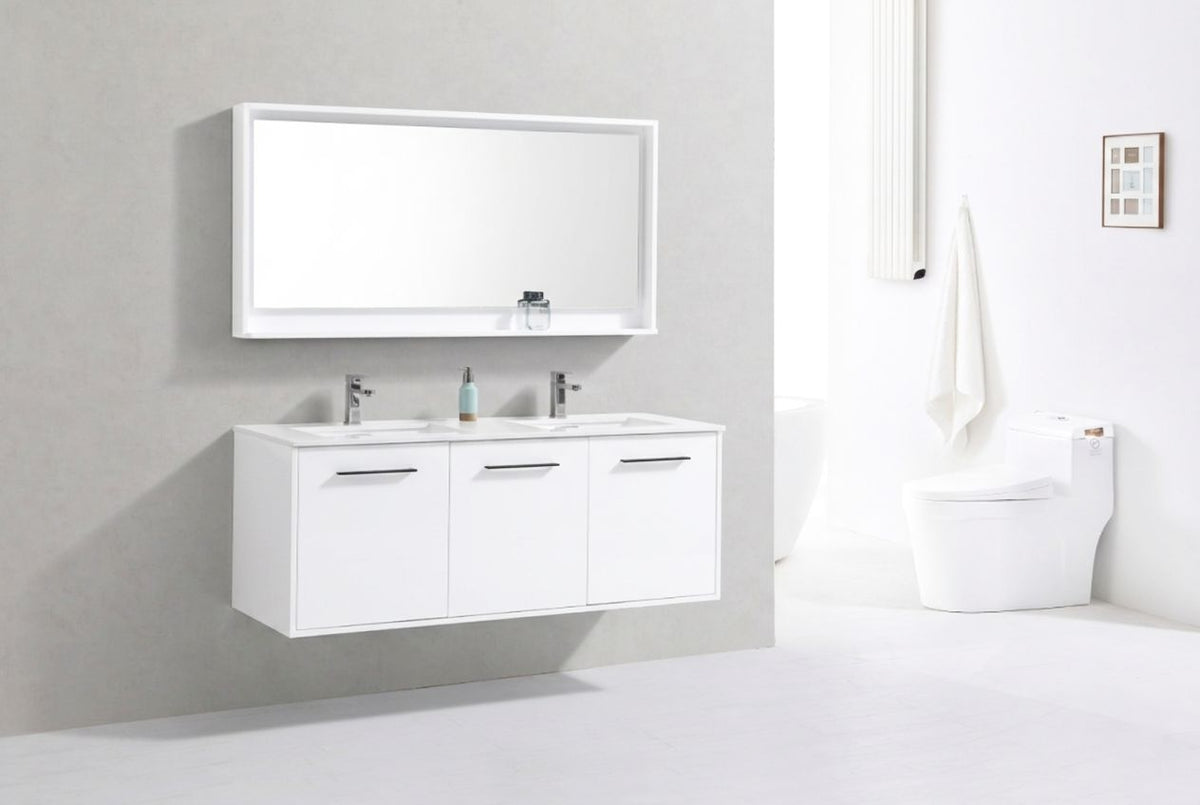 Kube Bath Bosco 60" Double Sink Modern Bathroom Vanity w/ Quartz Countertop - Gloss White (KB60DGW) view 6