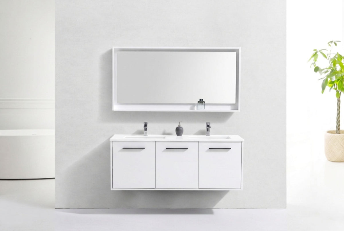 Kube Bath Bosco 60" Double Sink Modern Bathroom Vanity w/ Quartz Countertop - Gloss White (KB60DGW) view 7