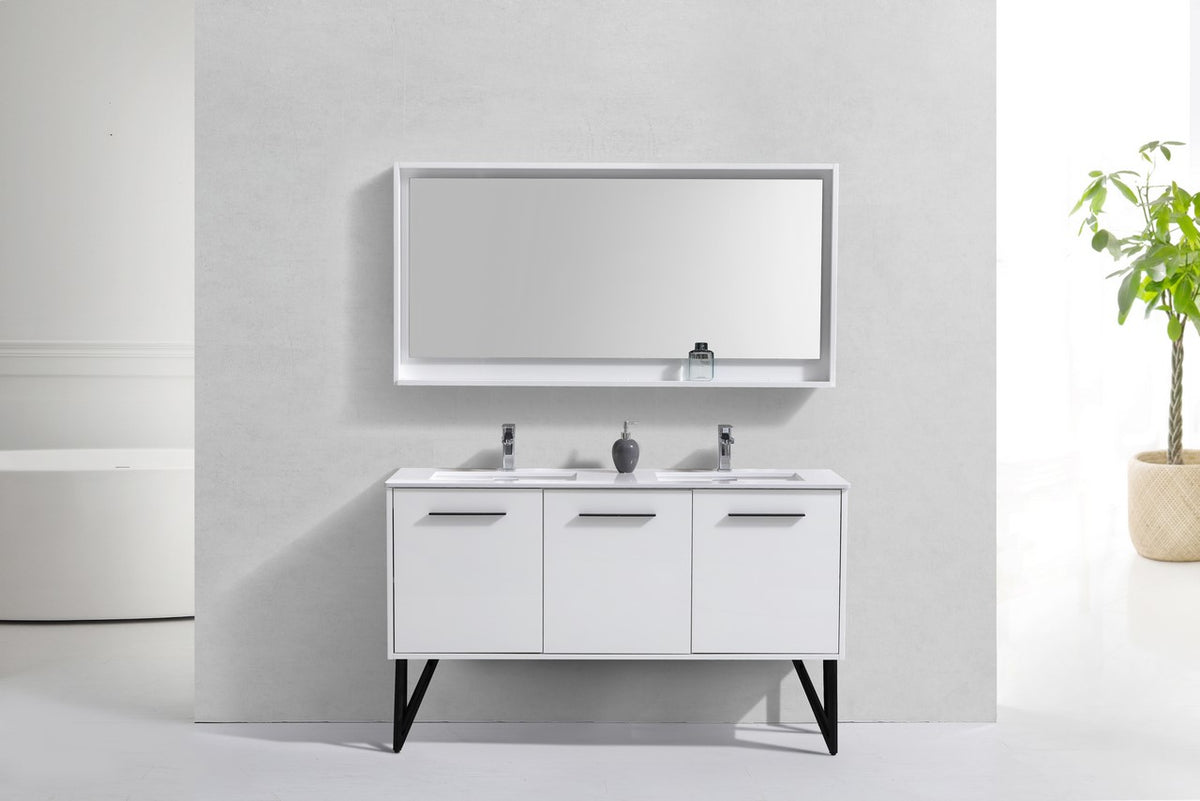 Kube Bath Bosco 60" Double Sink Modern Bathroom Vanity w/ Quartz Countertop - Gloss White (KB60DGW) view 3