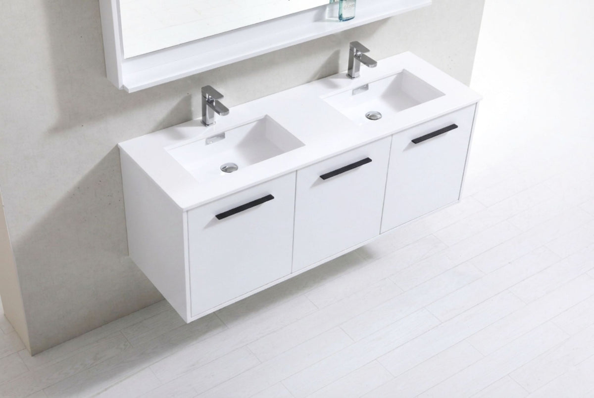 Kube Bath Bosco 60" Double Sink Modern Bathroom Vanity w/ Quartz Countertop - Gloss White (KB60DGW) view 8