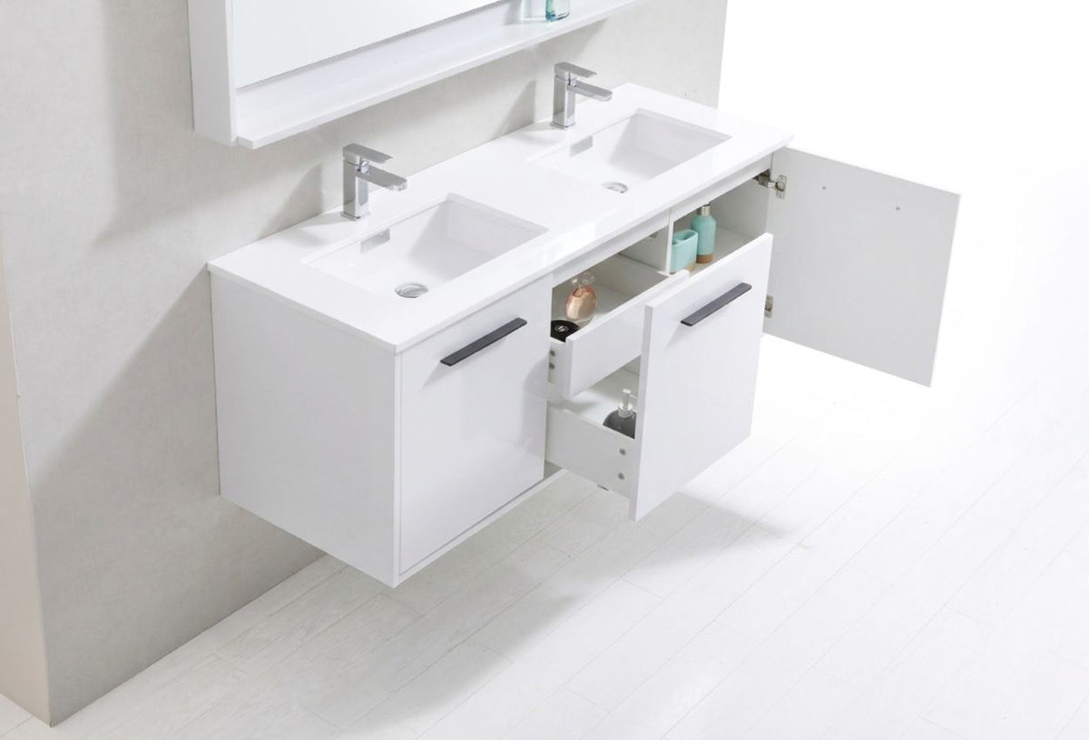 Kube Bath Bosco 60" Double Sink Modern Bathroom Vanity w/ Quartz Countertop - Gloss White (KB60DGW) view 9