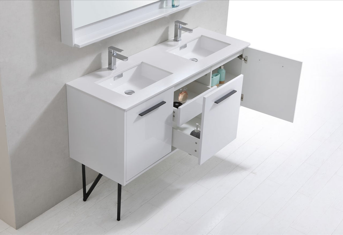 Kube Bath Bosco 60" Double Sink Modern Bathroom Vanity w/ Quartz Countertop - Gloss White (KB60DGW) view 5