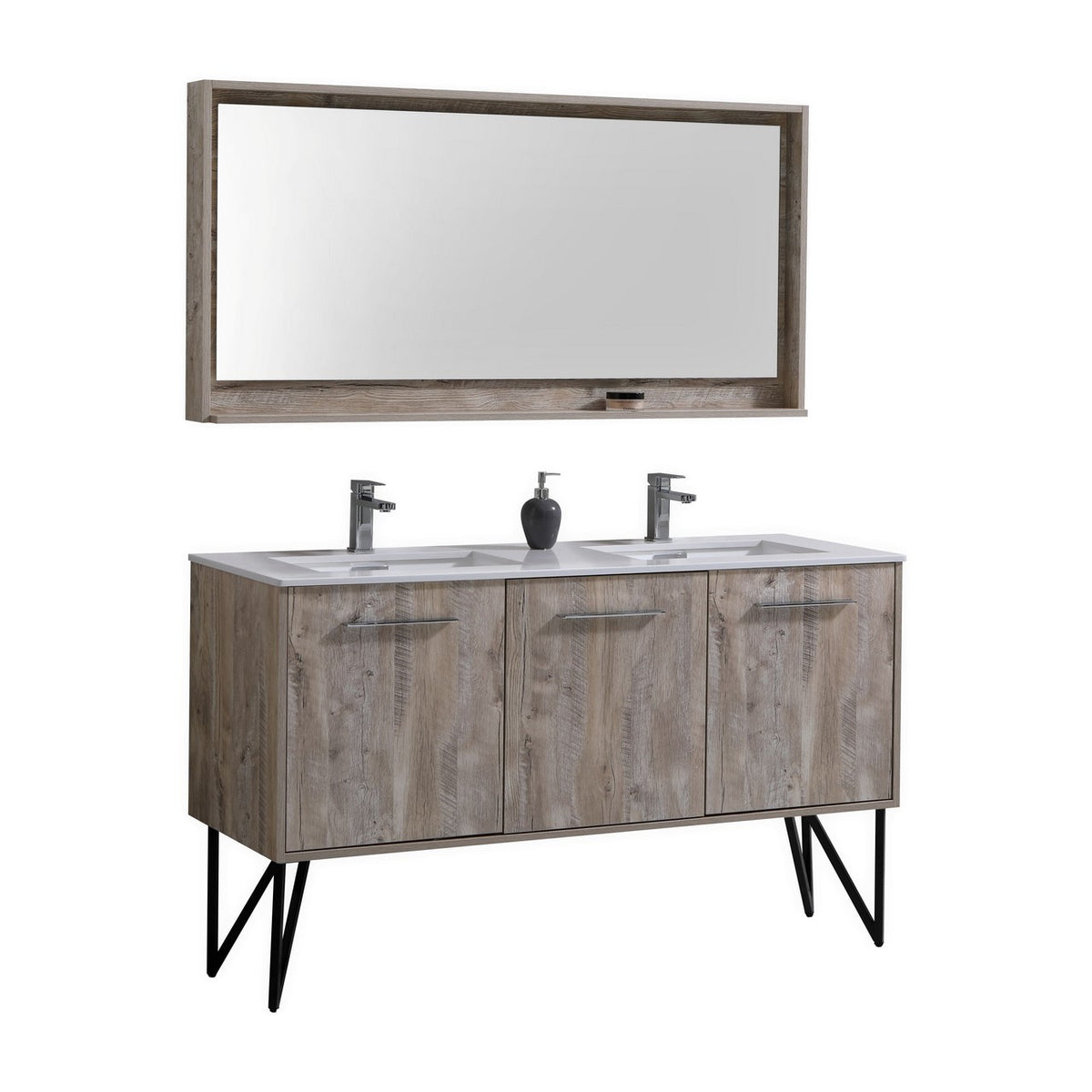 Kube Bath Bosco 60" Double Sink Modern Bathroom Vanity w/ Quartz Countertop - Nature Wood (KB60DNW)