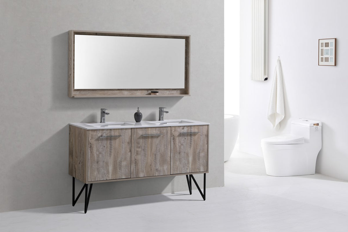 Kube Bath Bosco 60" Double Sink Modern Bathroom Vanity w/ Quartz Countertop - Nature Wood (KB60DNW) view 2