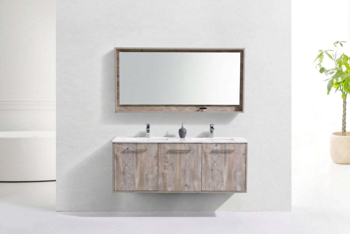 Kube Bath Bosco 60" Double Sink Modern Bathroom Vanity w/ Quartz Countertop - Nature Wood (KB60DNW) view 7