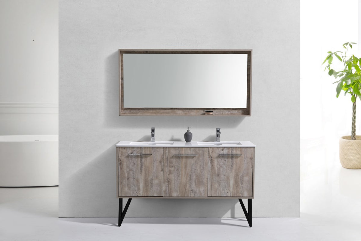 Kube Bath Bosco 60" Double Sink Modern Bathroom Vanity w/ Quartz Countertop - Nature Wood (KB60DNW) view 3