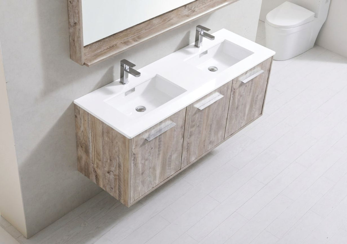 Kube Bath Bosco 60" Double Sink Modern Bathroom Vanity w/ Quartz Countertop - Nature Wood (KB60DNW) view 8