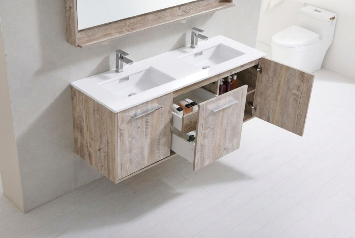 Kube Bath Bosco 60" Double Sink Modern Bathroom Vanity w/ Quartz Countertop - Nature Wood (KB60DNW) view 9