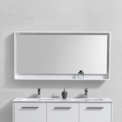 Kube Bath 60" Wide Framed Mirror With Shelf – High Gloss White Kube Bath