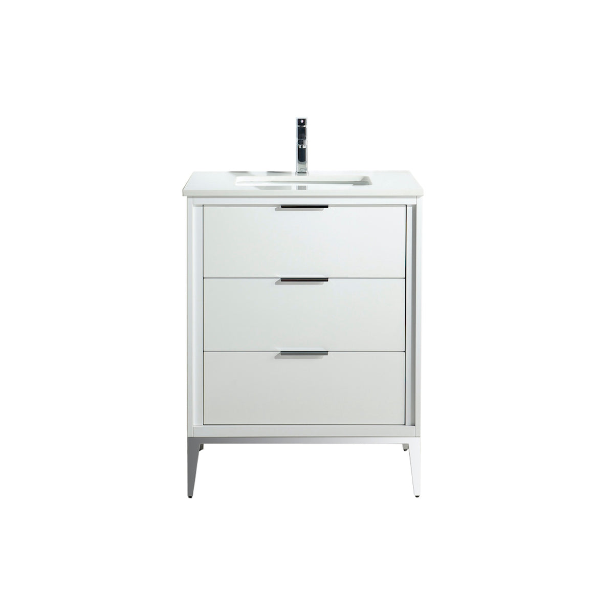 Kube Bath Divani 24'' Vanity W/ Quartz Counter Top (Back Splash Free) - Gloss White (KD9924-GW)