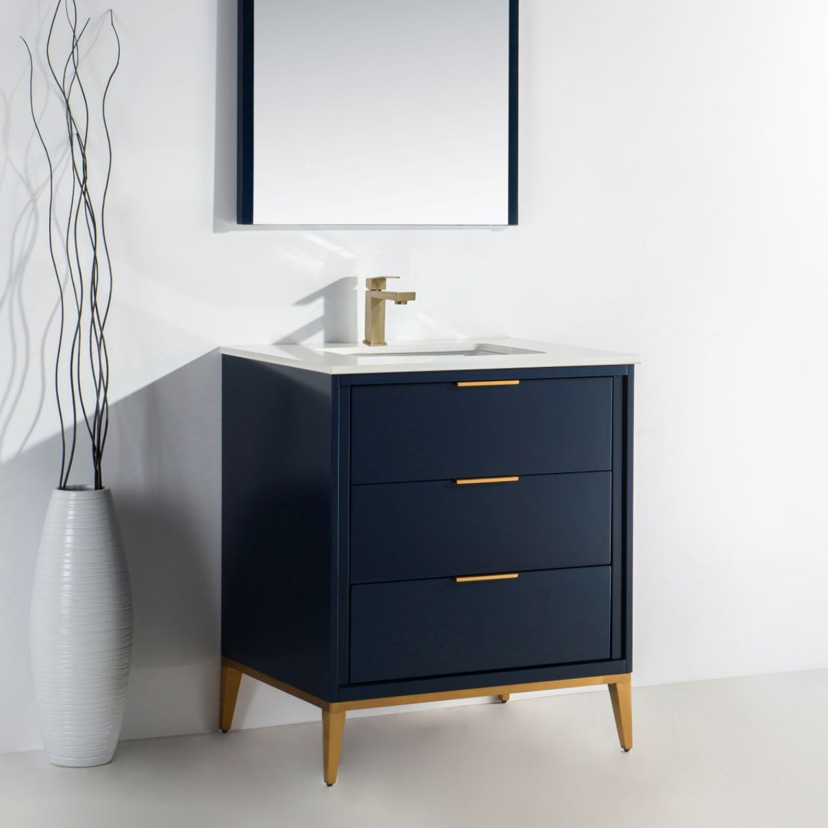 Kube Bath Divani 30'' Vanity W/ Quartz Counter Top (Back Splash Free) - Navy Blue (KD9930-BLUE) view 3