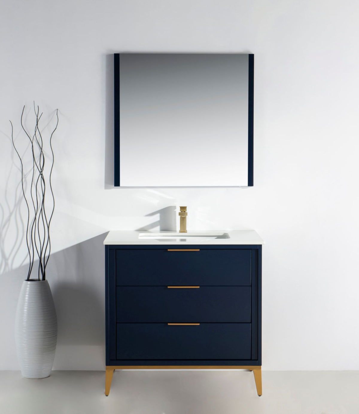 Kube Bath Divani 36'' Gloss WhiteVanity W/ Quartz Counter Top (Back Splash Free) - Navy Blue (KD9936-BLUE) view 8