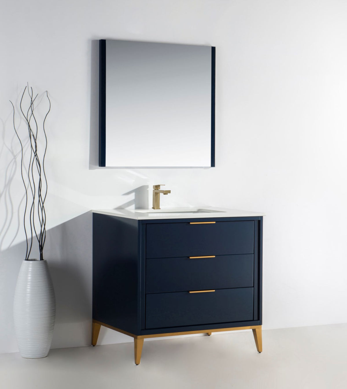 Kube Bath Divani 36'' Gloss WhiteVanity W/ Quartz Counter Top (Back Splash Free) - Navy Blue (KD9936-BLUE) view 9