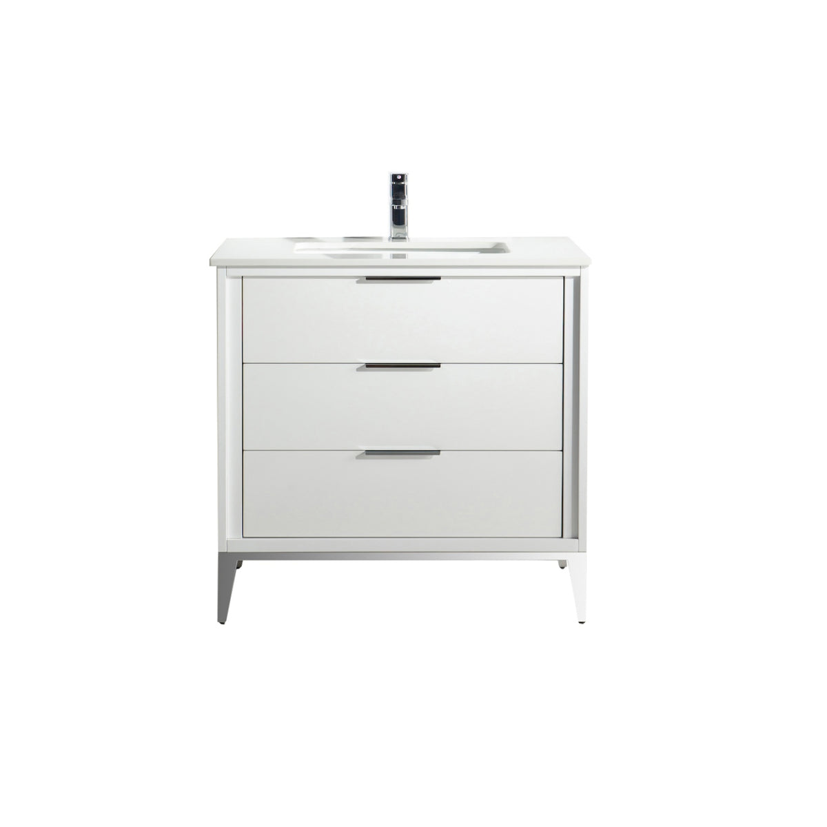 Kube Bath Divani 36'' Gloss WhiteVanity W/ Quartz Counter Top (Back Splash Free) - Gloss White (KD9936-GW)