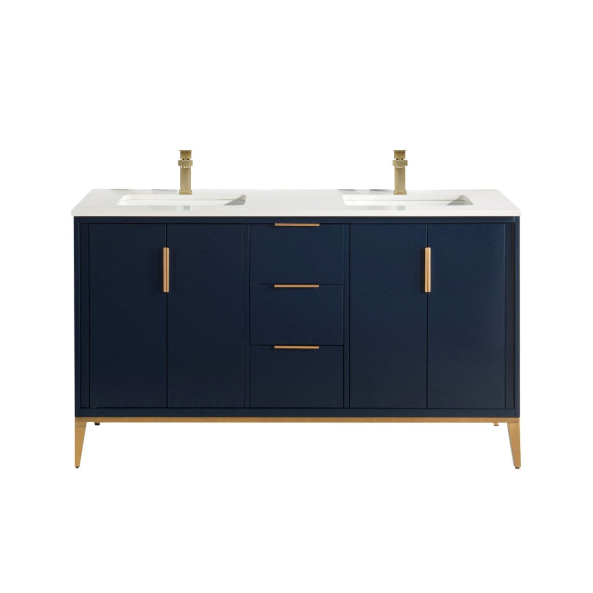 Kube Bath Divani 60'' Vanity W/ Quartz Counter Top (Back Splash Free) - Navy Blue (KD9960-BLUE)