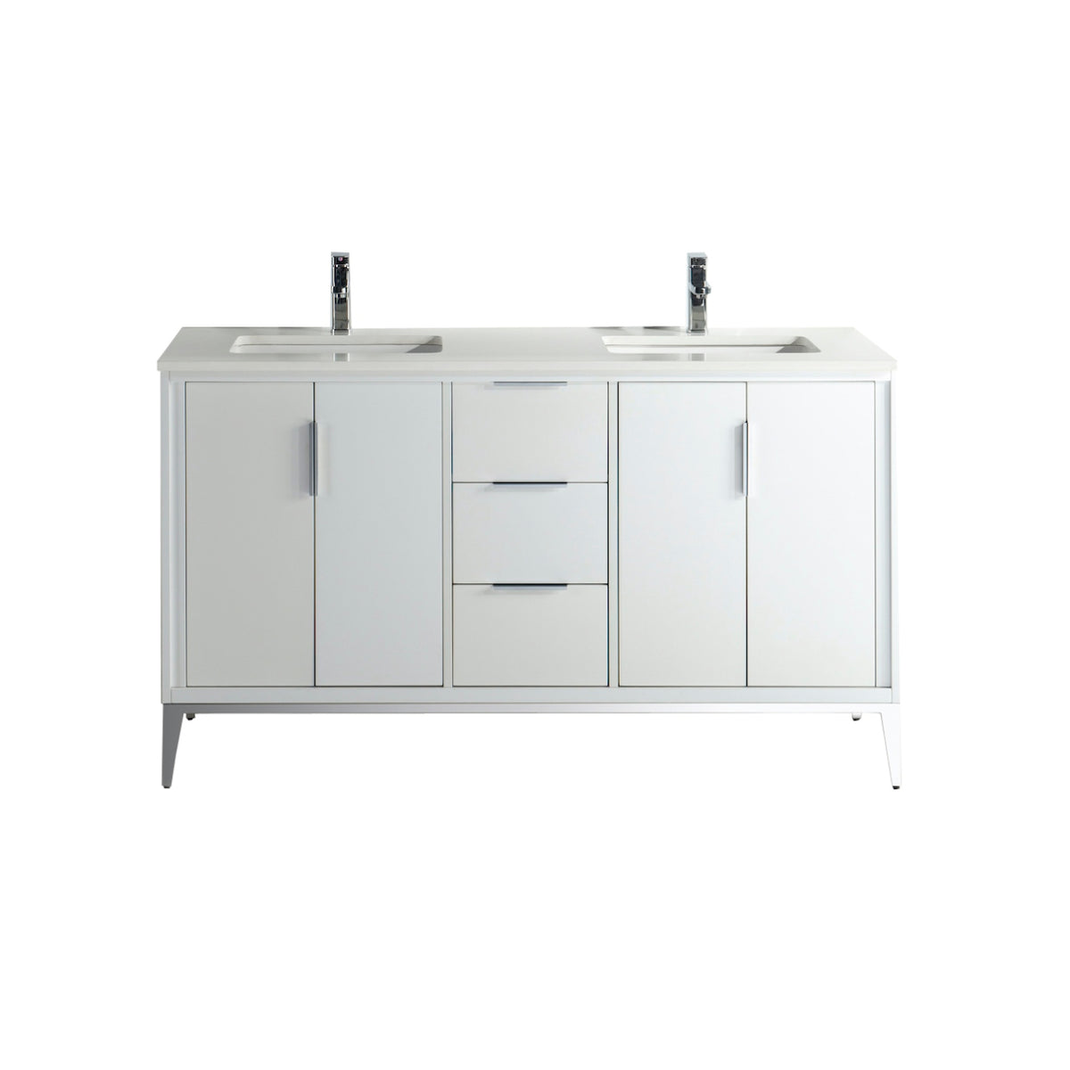 Kube Bath Divani 60'' Vanity W/ Quartz Counter Top (Back Splash Free) - Gloss White (KD9960-GW)