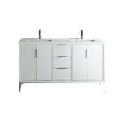 Kube Bath Divani 60'' Vanity W/ Quartz Counter Top (Back Splash Free) - Gloss White (KD9960-GW)