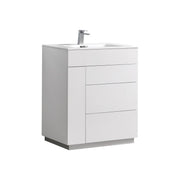 Kube Bath Milano 30" High Glossy White Modern Bathroom Vanity - Gloss White (KFM30-GW)