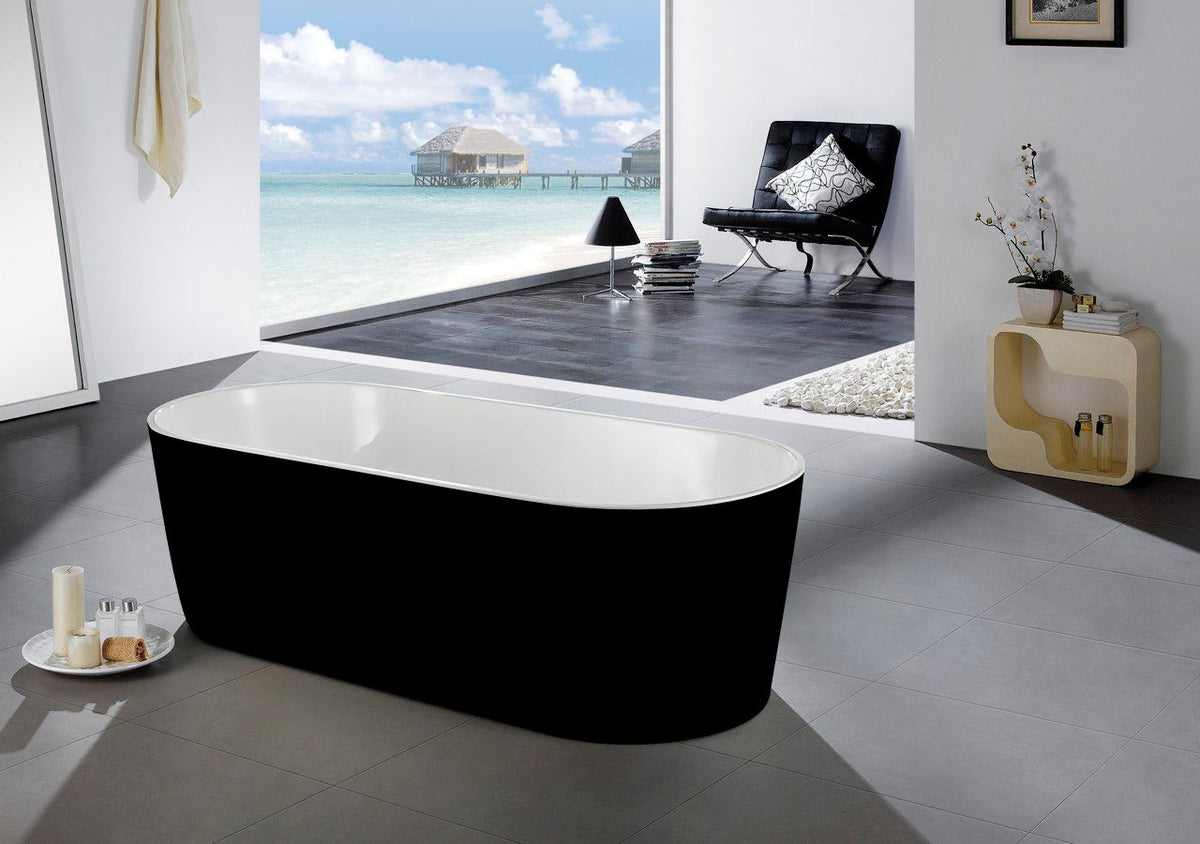 Kube Ovale 67'' White Free Standing Bathtub-Black - Black (KFST1467-BK) view 3