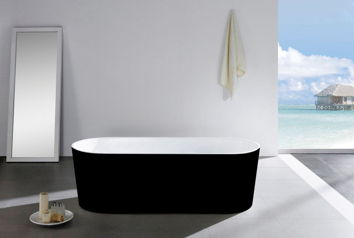 Kube Ovale 67'' White Free Standing Bathtub-Black - Black (KFST1467-BK) view 2