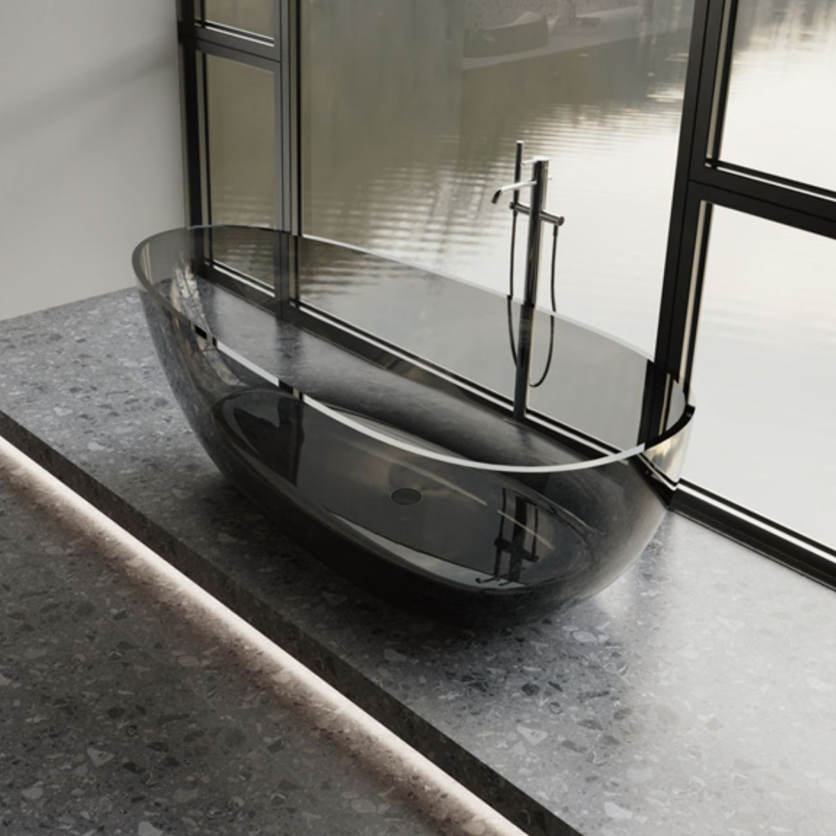 Kube 59'' Crystal Resin Free Standing Bathtub - Black Crystal (KFST8860) view 2