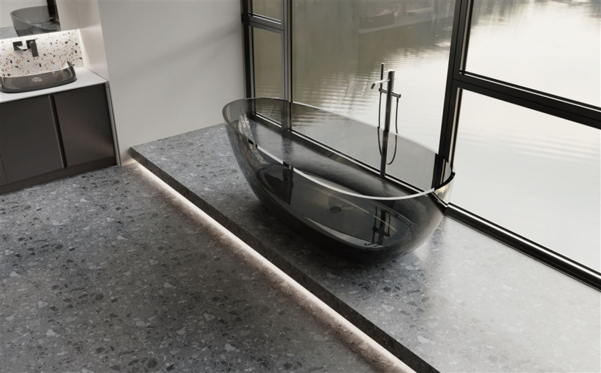Kube 59'' Crystal Resin Free Standing Bathtub - Black Crystal (KFST8860) view 3