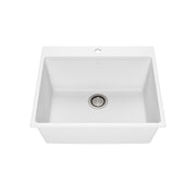 Kalia BACIA 25 Granistone Single Bowl Kitchen Sink 25'' with Drain and Silicone Mat for Drop-In Installation Sand White KS2119-310