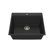 Kalia BACIA 25 Granistone Single Bowl Kitchen Sink 25'' with Drain and Silicone Mat for Drop-In Installation Onyx Black KS2119-320