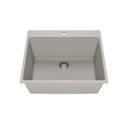 Kalia BACIA 25 Granistone Single Bowl Kitchen Sink 25'' with Drain and Silicone Mat for Drop-In Installation Pebble Gray KS2119-330