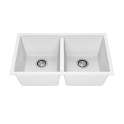 Kalia BACIA 31 Granistone Double Bowl 50/50 Kitchen Sink 31'' with Drain and Silicone Mat for Undermount or Drop-In Installation Sand White KS2124-310
