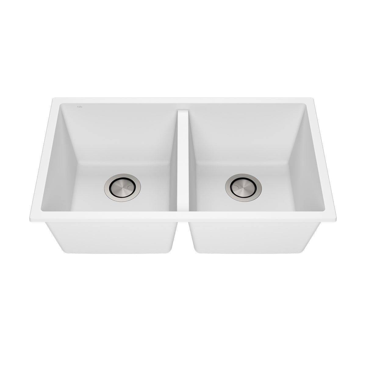 Kalia BACIA 31 Granistone Double Bowl 50/50 Kitchen Sink 31'' with Drain and Silicone Mat for Undermount or Drop-In Installation Sand White KS2124-310