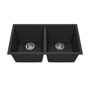 Kalia BACIA 31 Granistone Double Bowl 50/50 Kitchen Sink 31'' with Drain and Silicone Mat for Undermount or Drop-In Installation Onyx Black KS2124-320