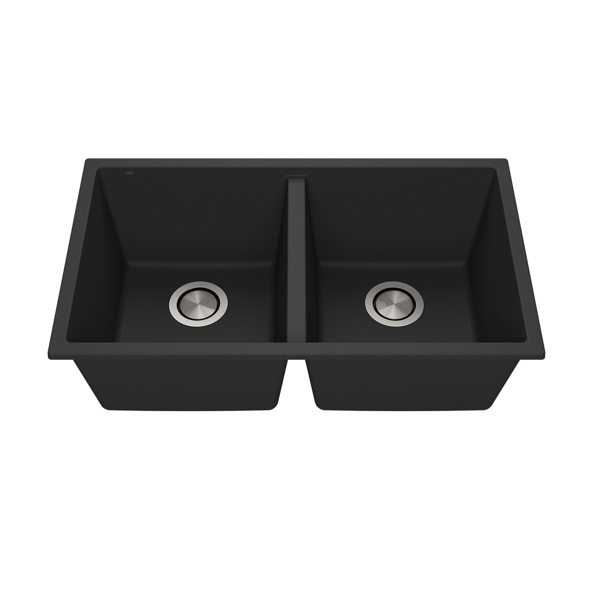 Kalia BACIA 31 Granistone Double Bowl 50/50 Kitchen Sink 31'' with Drain and Silicone Mat for Undermount or Drop-In Installation Onyx Black KS2124-320