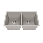 Kalia BACIA 31 Granistone Double Bowl 50/50 Kitchen Sink 31'' with Drain and Silicone Mat for Undermount or Drop-In Installation Pebble Gray KS2124-330