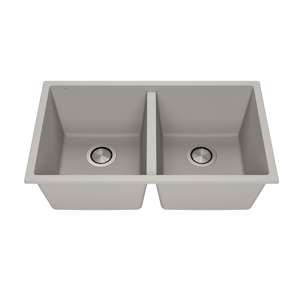 Kalia BACIA 31 Granistone Double Bowl 50/50 Kitchen Sink 31'' with Drain and Silicone Mat for Undermount or Drop-In Installation Pebble Gray KS2124-330