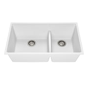 Kalia BACIA 33 Granistone Double Bowl 70/30 Kitchen Sink 33'' with Drain and Silicone Mat for Undermount Installation Sand White KS2126-310