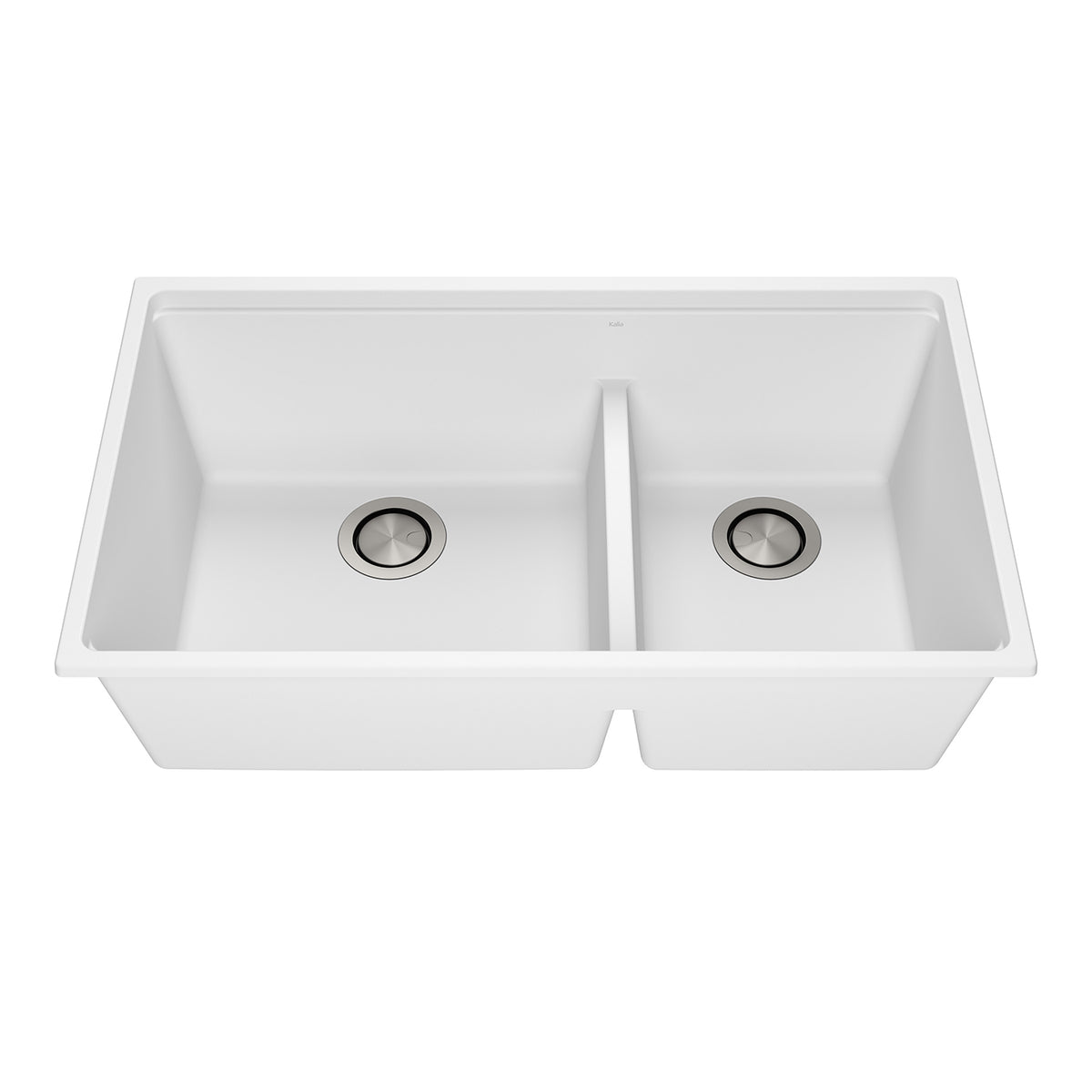 Kalia BACIA 33 Granistone Double Bowl 70/30 Kitchen Sink 33'' with Drain and Silicone Mat for Undermount Installation Sand White KS2126-310